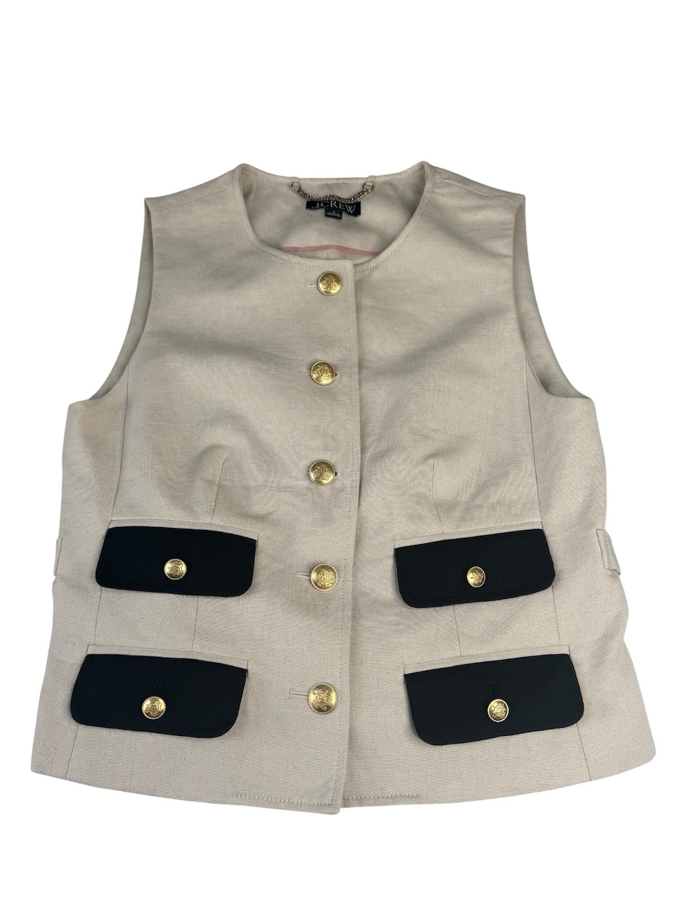 J. Crew Contrast Vest Textured Linen Blend in Dried Wheat Size 4 - Picture 2 of 15